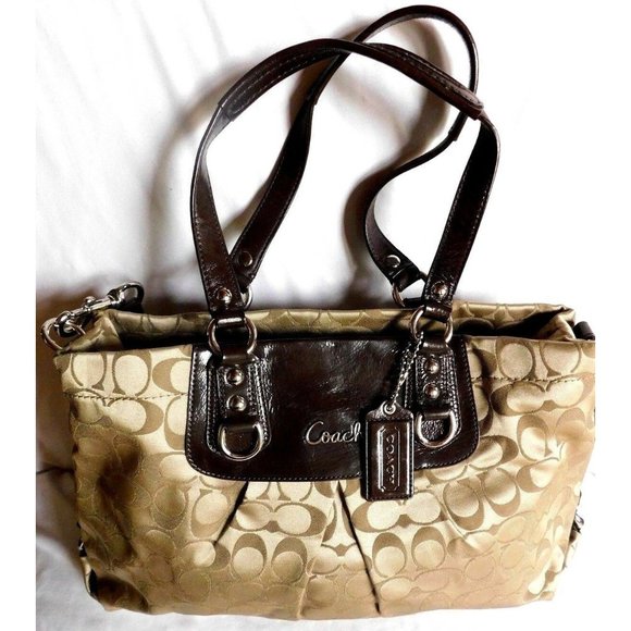 Coach Handbags - COACH Ashley Signature Khaki Brown Cross Body Satc